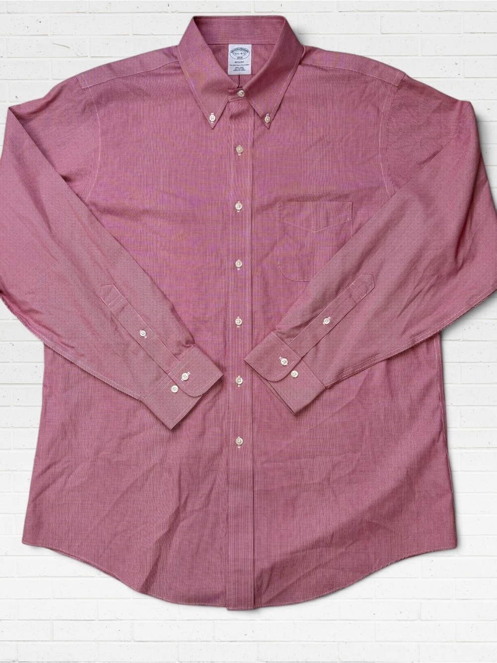 Brooks Brothers Regent Crimson Houndstooth Shirt 16.5 Game Day Preppy